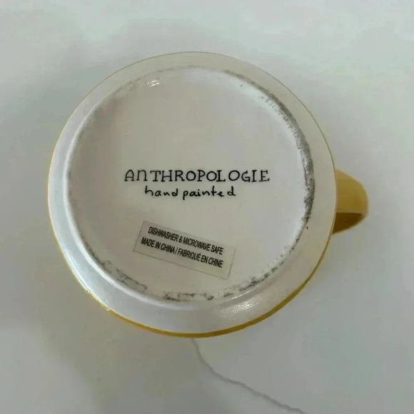 Anthropologie Monogram Letter K Hand Painted Yellow mustard Coffee Mug Cup - Picture 4 of 4
